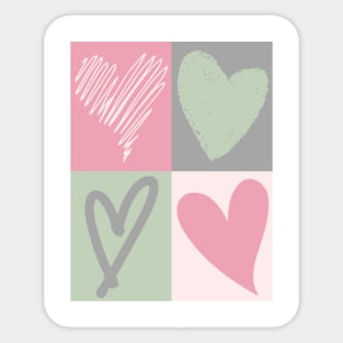 Pastel heart print, green, pink, grey, Sticker